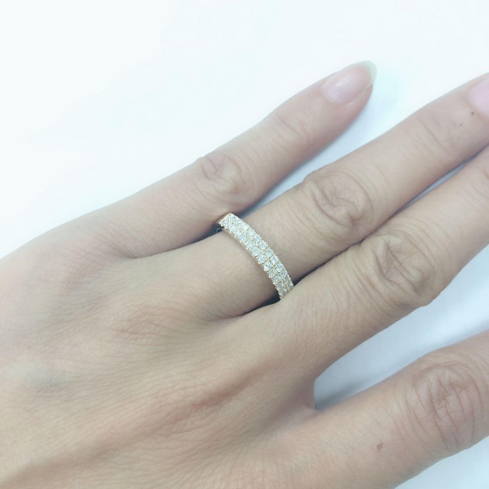 Real Diamond Two Liner Wedding Band Yellow Gold